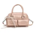 Bowling-Tasche aus pinkem Ölwachsleder mit Spitzenschleife und zwei Pattentaschen - Rosa