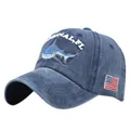 Vintage navy blue baseball cap with shark embroidery and American flag patch - Adjustable / Navy Blue