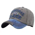 Detailansicht der Vintage-Baumwoll-Baseballkappe mit Stickerei und verwaschenem Schirm - Verstellbar / 11207-7 Marineblau + Kaffee
