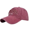 Vintage gewaschene burgunderrote New York Baseballkappe mit 3D-Stickerei und gebogenem Rand - Verstellbar / Burgunderrot