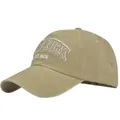 Close-up of khaki cotton baseball cap with white 3D New York EST.1625 embroidery - Adjustable / Khaki
