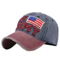 Navy and burgundy washed cotton US Army embroidered baseball cap with American flag detail - Adjustable / Navy Blue