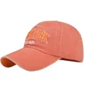 Detailed view of vintage coral cotton baseball cap with New York 3D embroidery - Adjustable / Orange