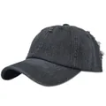 Vintage gewaschene dunkelgraue Denim Baseballkappe mit Destroyed-Effekten und gebogenem Schirm - Verstellbar / Schwarz