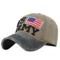 Gorra de béisbol US Army desgastada en caqui y gris con bordado de bandera USA - Ajustable / Caqui