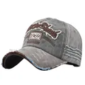 Vintage baseball cap with 1969 shark embroidery and distressed washed canvas finish - Coffee and Green