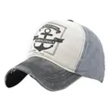Vintage maritime baseball cap with anchor print and distressed brim on white background - Adjustable / Black + Gray