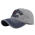 Vintage baseball cap with 67 embroidery in gray and navy blue color block design - Adjustable / Grey and Navy Blue