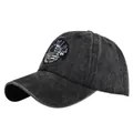 Cappellino da baseball vintage in cotone lavato con ricamo MILITARY 85 su sfondo bianco - Regolabile / Nero