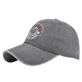 Close-up of MILITARY 85 embroidery on grey washed vintage cotton baseball cap - Adjustable / Gray