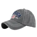 Detail of vintage gray baseball cap with America 1776 embroidery and flag patch - Adjustable / Gray