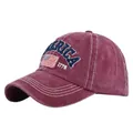Vintage burgundy washed cotton baseball cap with 3D America embroidery and flag - Adjustable / Burgundy