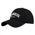 Détail de la broderie 3D Los Angeles Vintage Made sur une casquette en coton noir - Réglable / Noir Pur