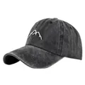 Detail of mountain embroidery on washed dark gray vintage cotton baseball cap - Adjustable / Black
