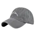 Detail of washed charcoal cotton baseball cap with white embroidered mountain peak design - Adjustable / Gray