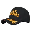 Dettaglio del ricamo 3D giallo U.S. MARINES e dell'alloro dorato su un cappello nero - Regolabile / Nero