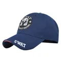 Dettaglio del berretto tattico SWAT blu navy con ricamo aquila e tessuto in twill di cotone - Regolabile / Blu navy