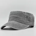 Washed grey cotton flat top cadet cap with metal eyelets and reinforced stitching - Adjustable / Gray