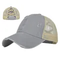 Verwaschene Pferdeschwanz-Baseballkappe mit grauem Baumwoll- und beigem Netz-Design - Verstellbar / Grau