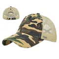 Detail der Camouflage-Pferdeschwanz-Cap mit abgenutzter Krempe und elastischem Netz - Verstellbar / Camouflage