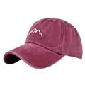 Vintage washed cotton baseball cap in burgundy with white mountain outline embroidery - Adjustable / Wine Red