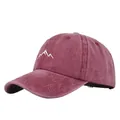 Vintage burgundy washed cotton baseball cap featuring minimalist white mountain embroidery - Adjustable / Wine Red