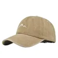 Detail of khaki washed cotton baseball cap featuring white 3D mountain embroidery texture - Adjustable / Khaki