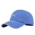 Detail of vintage washed blue baseball cap with white mountain peak embroidery - Adjustable / Sky Blue