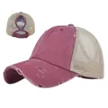 Cappellino vintage bordeaux e beige per coda di cavallo con rete ed effetto invecchiato - Regolabile / Borgogna