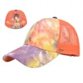 Damen Tie-Dye Mesh-Baseballcap mit Pferdeschwanz-Öffnung und atmungsaktivem Design - Verstellbar / Orange Gelb Lila Batik (Stil 8)