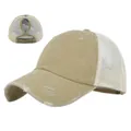 Berretto da baseball kaki con foro per coda di cavallo e retro in rete traspirante - Regolabile / Cachi