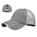 Dettaglio cappellino da baseball grigio con tessuto consumato e rete traspirante posteriore - Regolabile / Grigio Con Rete Grigia