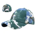 Detail of tie-dye baseball cap with cross elastic bands for high ponytail styling - Adjustable / Green Tie-dye