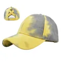 Distressed tie-dye ponytail baseball cap with criss-cross elastic back for high messy buns - Adjustable / Yellow Tie-Dye