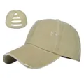 Detail of khaki ponytail baseball cap showing elastic cross bands and frayed edges - Adjustable / Khaki