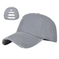 Detail of grey washed ponytail baseball cap with distressed brim and triple rear openings - Adjustable / Gray