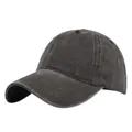 Detalle de gorra de béisbol gris marengo de algodón lavado con visera curva de seis paneles - Ajustable / café