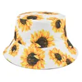 White cotton bucket hat with yellow sunflower print, double-sided sunscreen sun hat - Adjustable / White