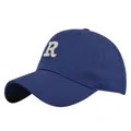 Navy blue cotton baseball cap with white 3D embroidered letter R on curved brim - Adjustable / Sapphire Blue