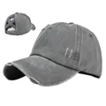Distressed vintage ponytail baseball cap in dark gray washed cotton with crossover straps - M (56-58cm) / Gray