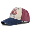 Berretto da baseball vintage con stampa 78, dettagli consumati e design patchwork tricolore - Regolabile / Blu Marino Stampa Moto