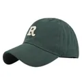 Close-up of white R letter embroidery on dark green cotton twill baseball cap - Adjustable / Army Green