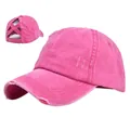 Casquette de baseball rose délavée avec bandeau croisé pour queue de cheval haute - Réglable 54-59 / Rose rouge
