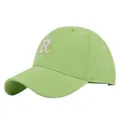 Close-up of letter R embroidery on a light green canvas baseball cap with white background - Adjustable / Light Green