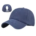 Casquette de baseball bleu marine délavée avec ouverture pour queue de cheval et boucle en métal - Réglable / Bleu marine