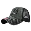Vista laterale del cappello trucker vintage grigio con ricamo NYC 3D e rete - Regolabile 54-59 / Verde Militare
