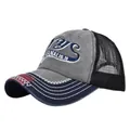 Vintage-Baseballcap aus Netzstoff in Grau und Marineblau mit NYC-Stickerei und Patch - Einstellbar 54-59 / Grau