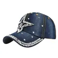 Gorra de béisbol de mezclilla azul oscuro con estrellas de diamantes y costuras amarillas - Azul Oscuro - Estilo Estrella de Cinco Puntas