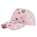 Berretto da baseball rosa in mesh con stelle laser olografiche e stampa M estiva - Regolabile (54-59cm) / Rosa