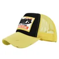 Western vintage trucker hat with yellow mesh and black embroidered patch on white background - Adjustable From 54-60cm / Yellow